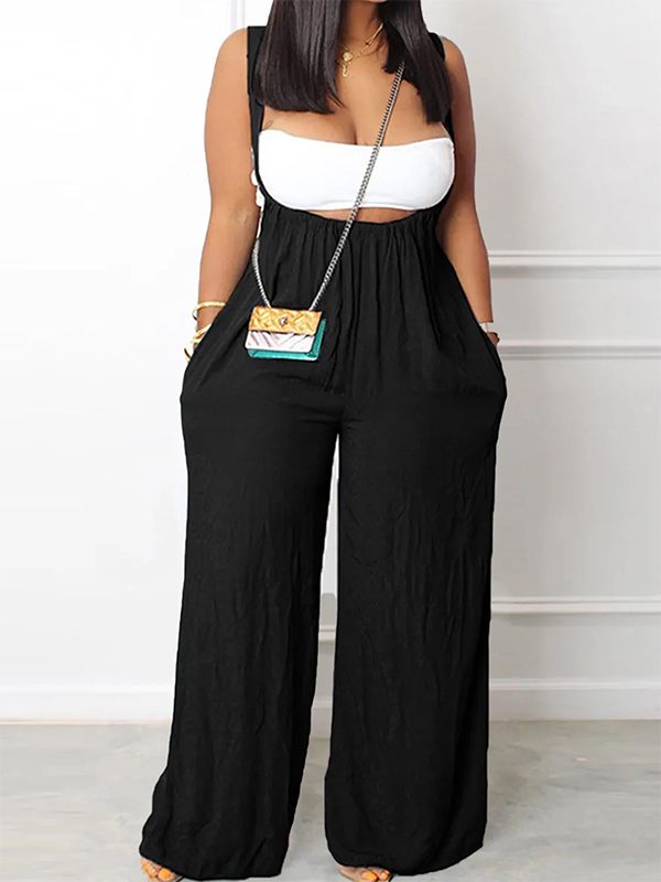 Solid Wide-Leg Overalls