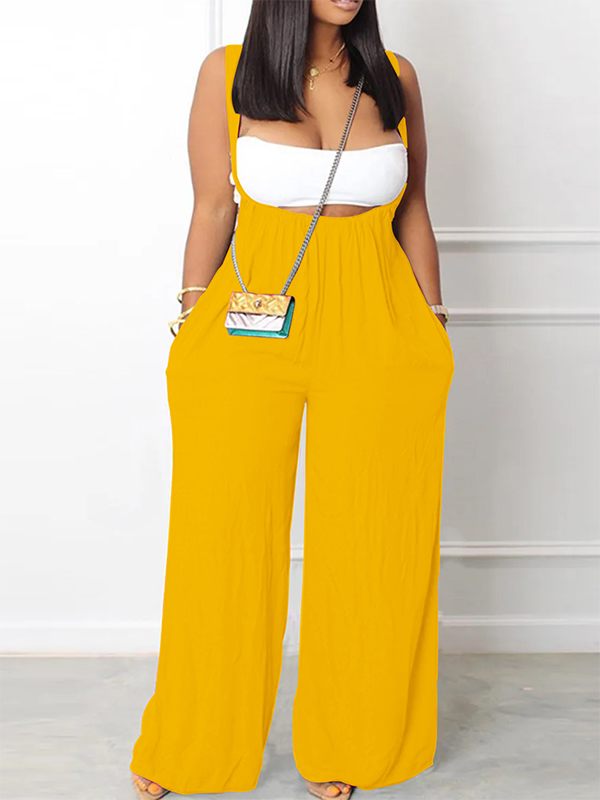 Solid Wide-Leg Overalls