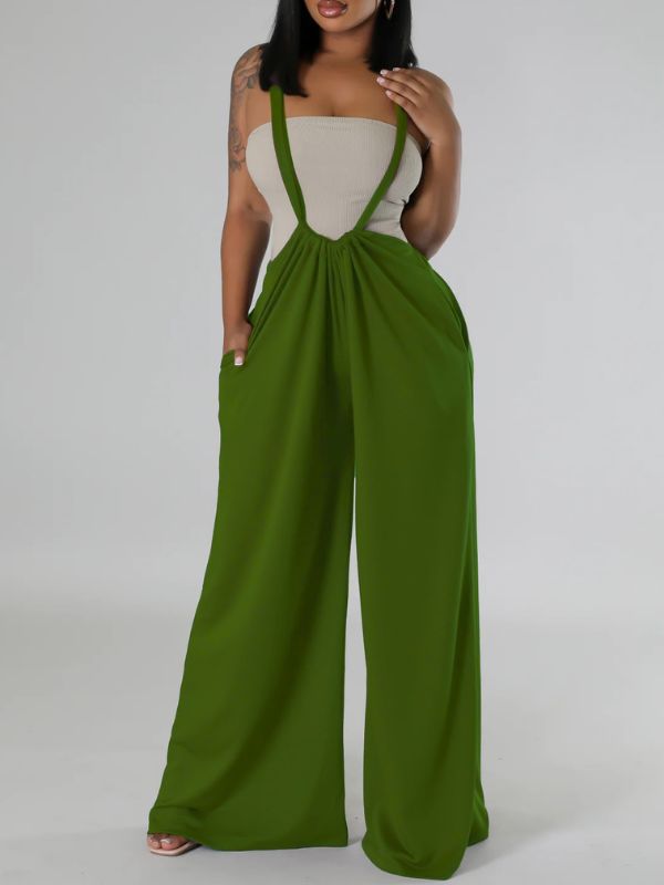 Solid Wide-Leg Overalls