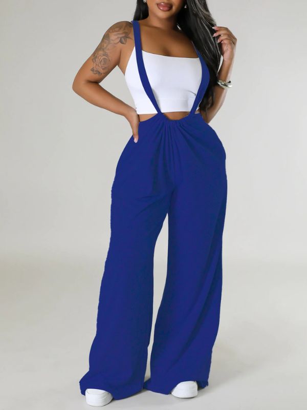 Solid Wide-Leg Overalls