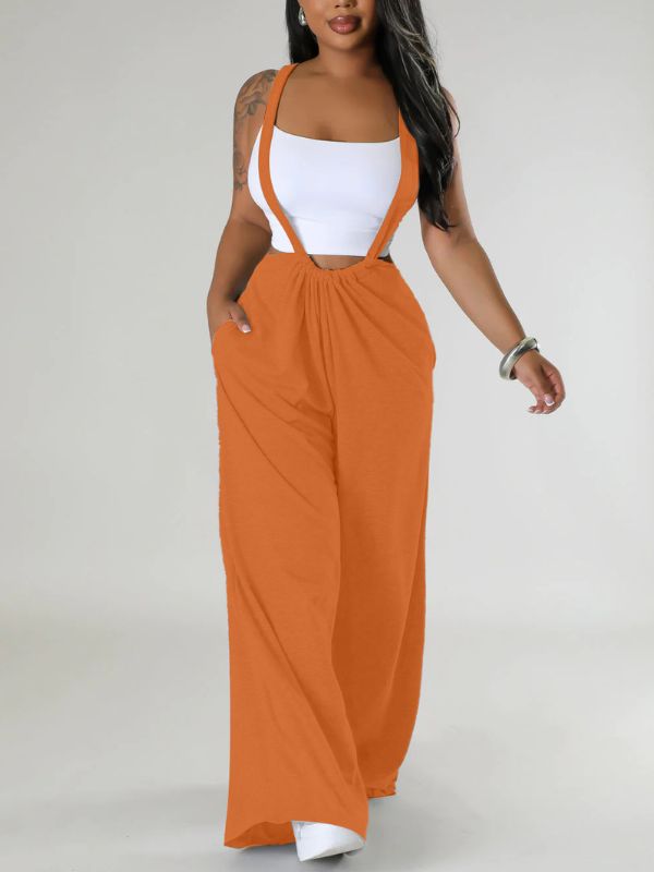 Solid Wide-Leg Overalls