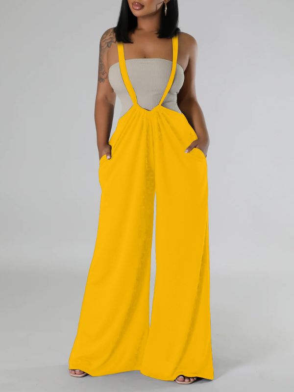 Solid Wide-Leg Overalls