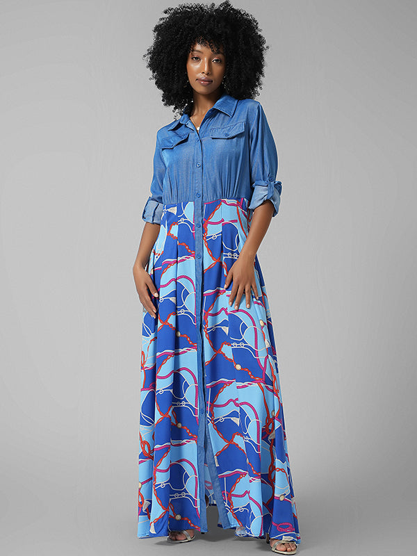 Printed Combo Shirt Dress