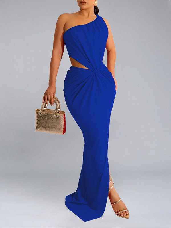 Solid One-Shoulder Twisted Dress