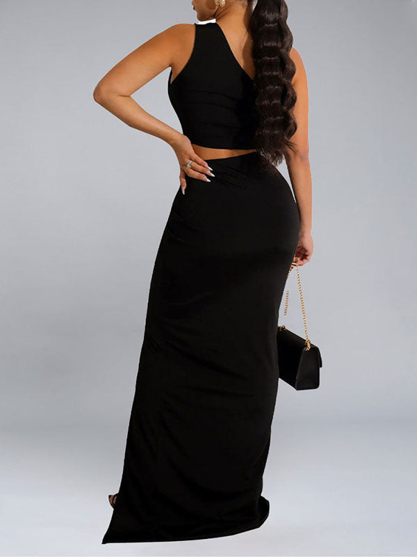 Solid One-Shoulder Twisted Dress