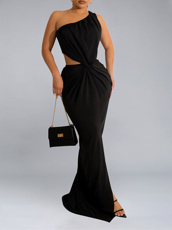 Solid One-Shoulder Twisted Dress