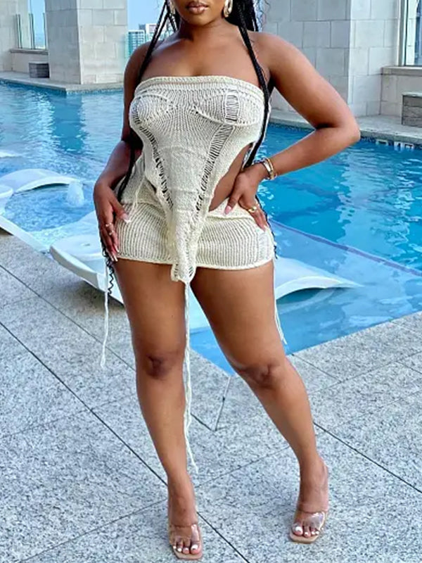 Shredded Knit Tube Top & Skirt Set