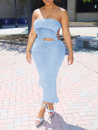 Knit Tied Top & Slit Skirt Set