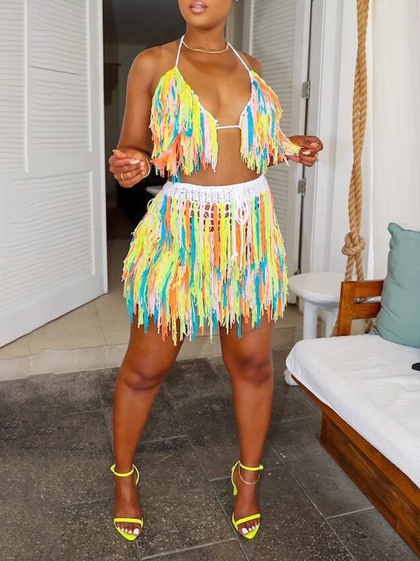 Fringe Bra Top & Skirt Set