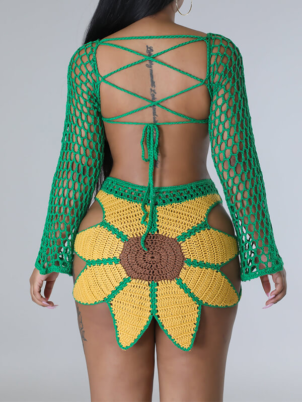 Sunflower Knit Crochet 2PC Set