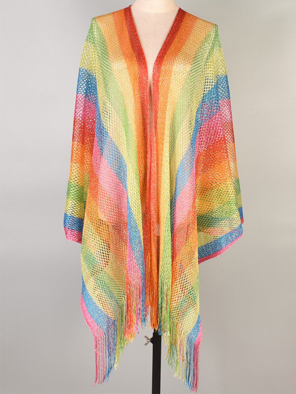 Stripe Crochet Fringe Kimono