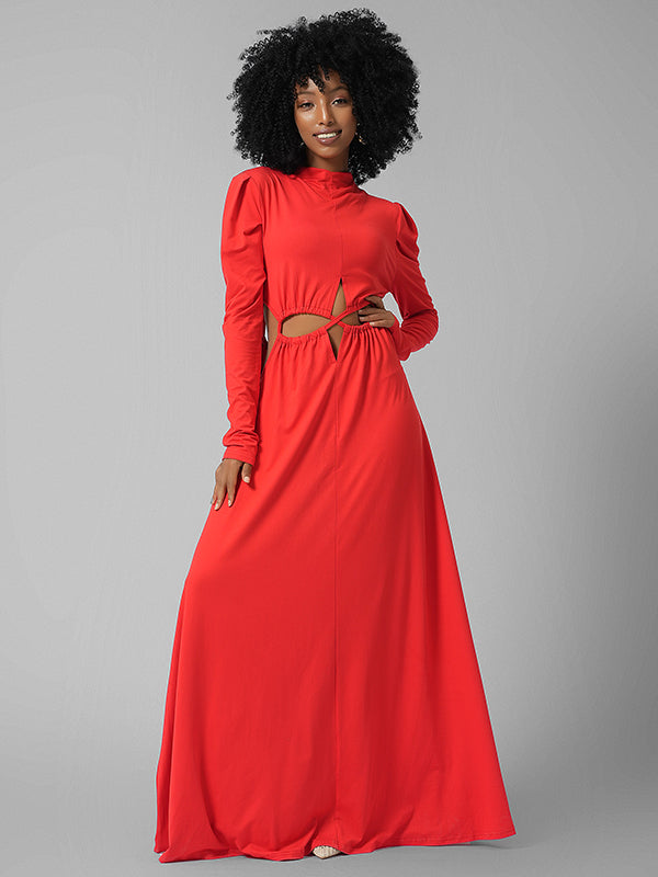 Lace-up Mock Neck Maxi Dress