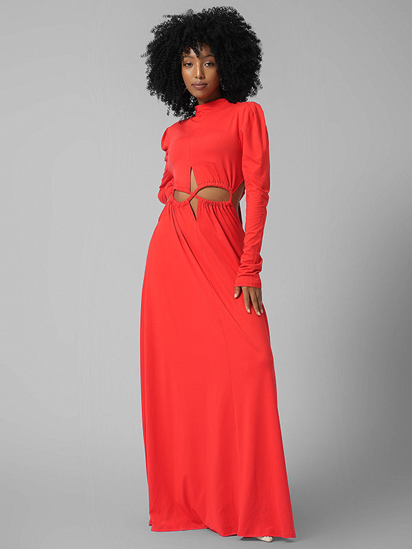 Lace-up Mock Neck Maxi Dress