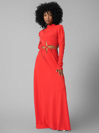 Lace-up Mock Neck Maxi Dress