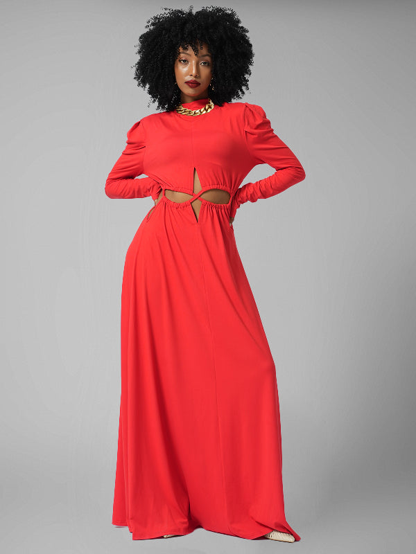 Lace-up Mock Neck Maxi Dress