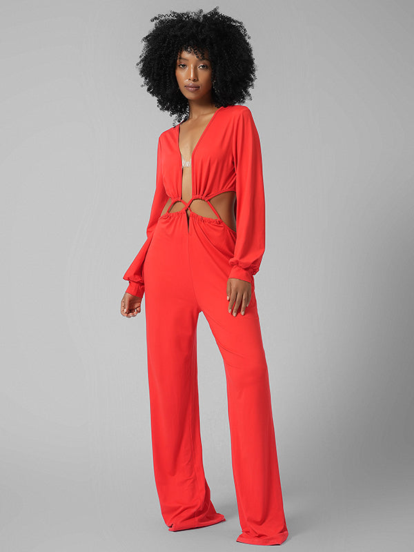 Lace-Up Plunge Jumpsuit