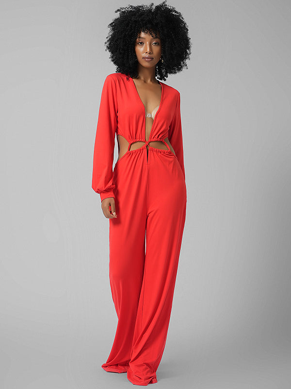 Lace-Up Plunge Jumpsuit