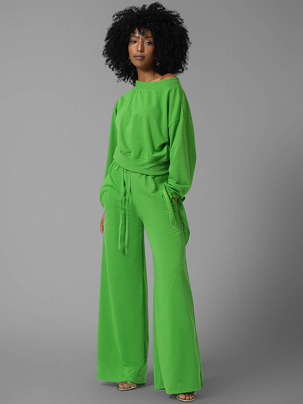 One Tied Sleeve Sweatshirt & Wide Leg Pants Set