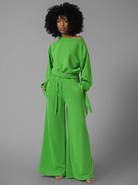 One Tied Sleeve Sweatshirt & Wide Leg Pants Set