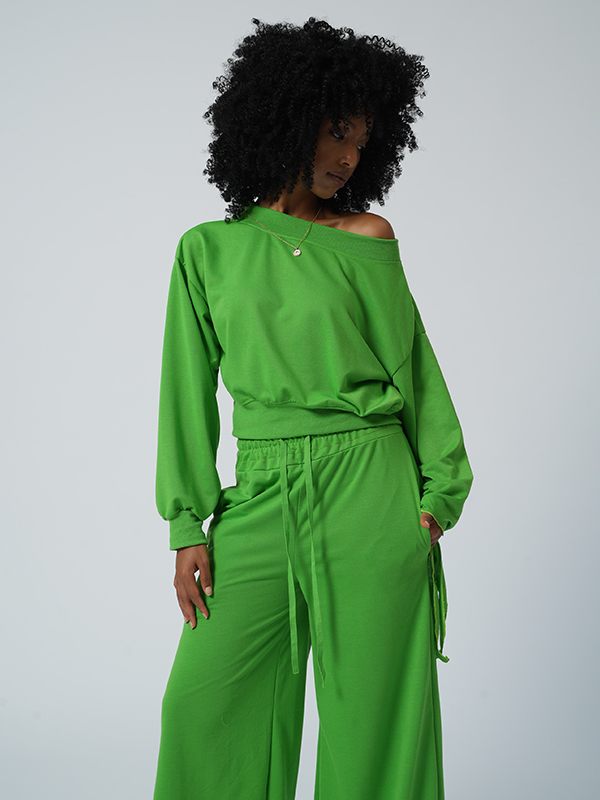 One Tied Sleeve Sweatshirt & Wide Leg Pants Set