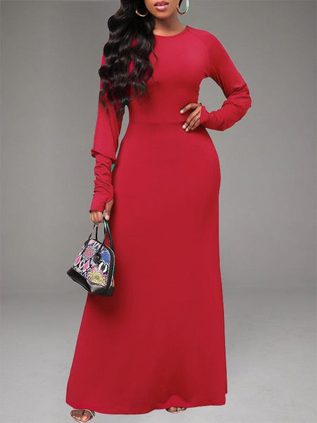 Solid Round-Neck Maxi Dress
