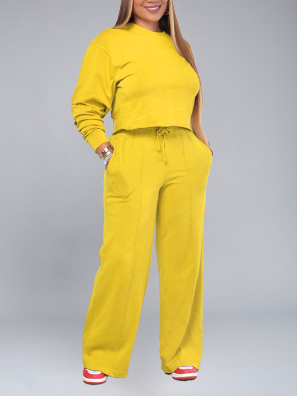 Solid Sweatshirt & Wide Leg Pants Set