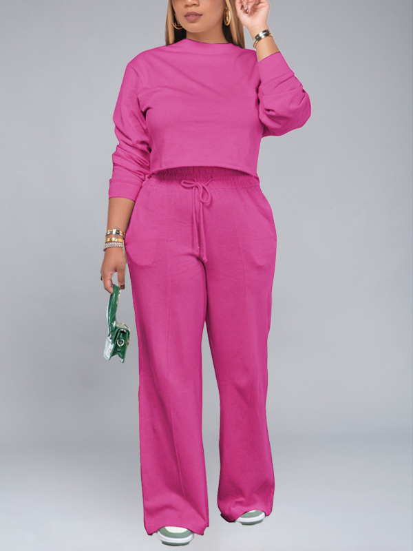 Solid Sweatshirt & Wide Leg Pants Set