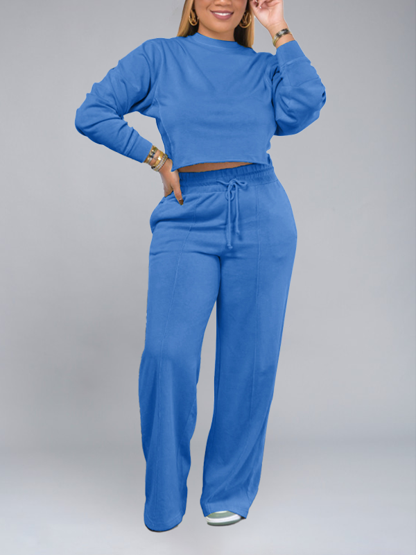 Solid Sweatshirt & Wide Leg Pants Set