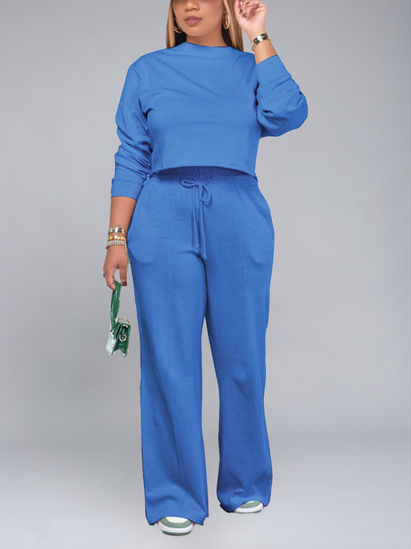 Solid Sweatshirt & Wide Leg Pants Set