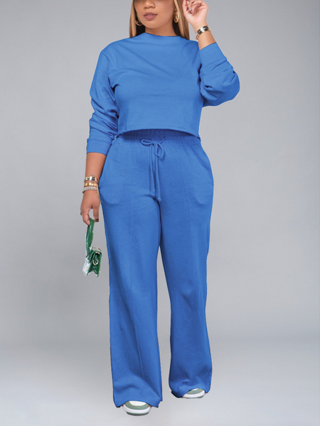 Solid Sweatshirt & Wide Leg Pants Set
