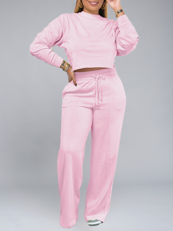 Solid Sweatshirt & Wide Leg Pants Set