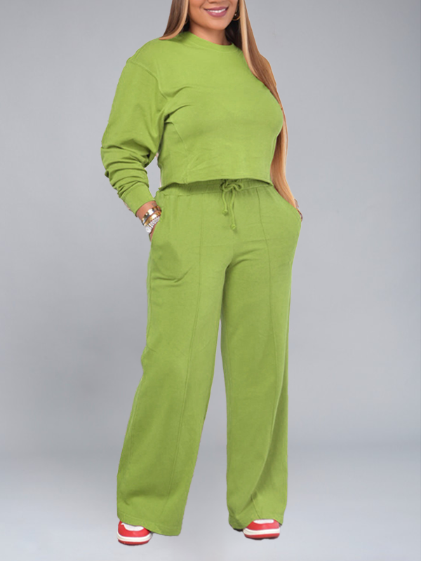 Solid Sweatshirt & Wide Leg Pants Set