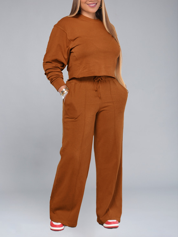 Solid Sweatshirt & Wide Leg Pants Set