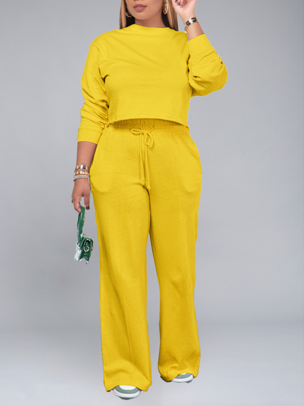 Solid Sweatshirt & Wide Leg Pants Set
