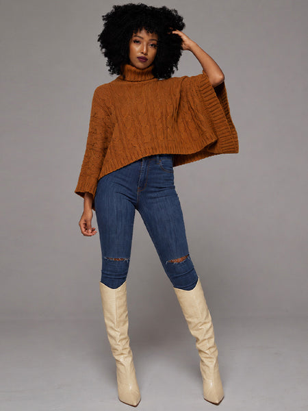 Knit Turtleneck Poncho