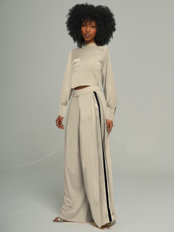 Mock-Neck Bishop Sleeve Top & Wide-Leg Pants Set -- sold out