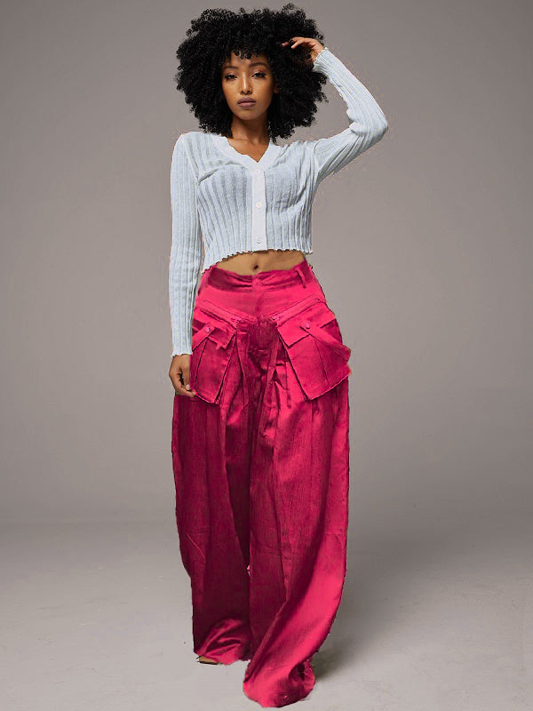 Wide-Leg Pants with Detachable Pockets