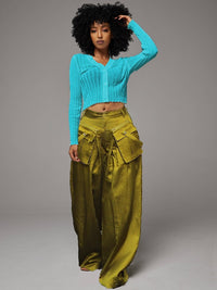 Wide-Leg Pants with Detachable Pockets