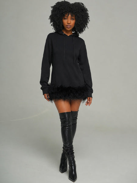Feather Combo Hooded Dress