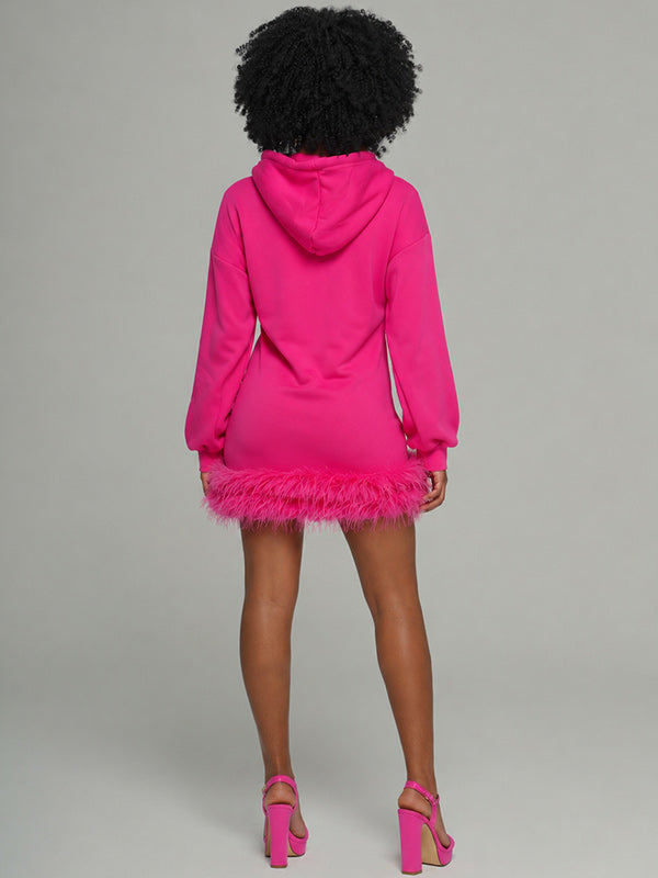 Feather Combo Hooded Dress