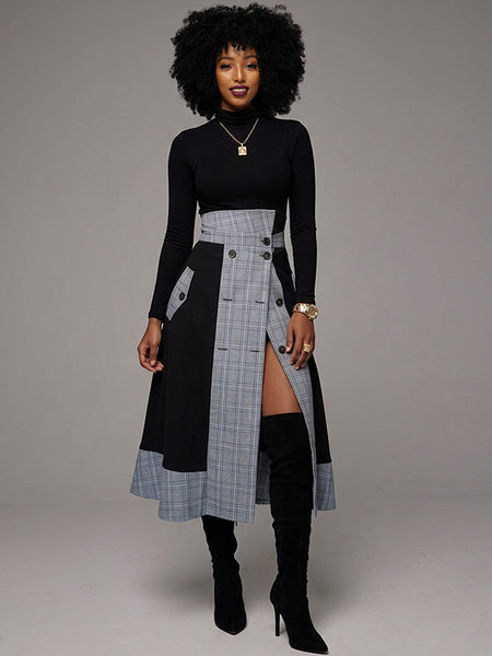 Plaid Combo Button Skirt