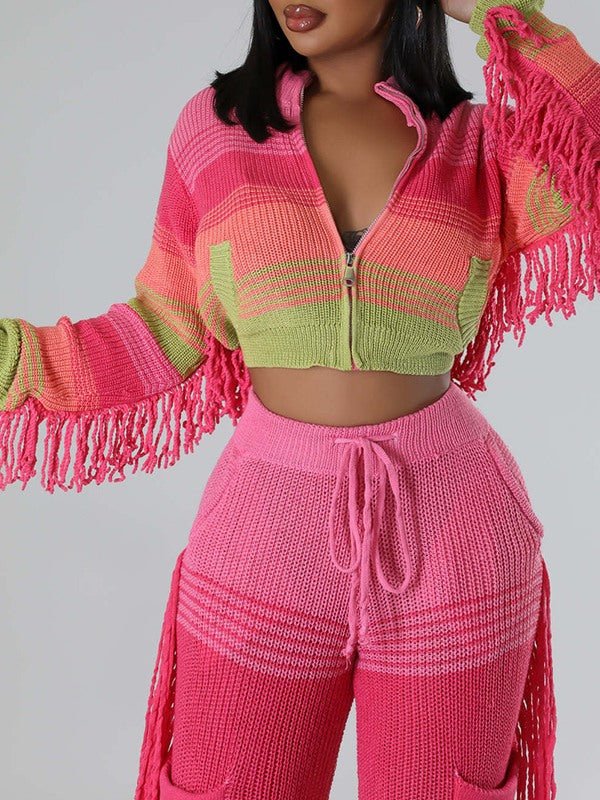 Zip-Front Colorblock Knit Jacket -- sold out