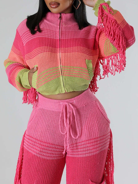 Zip-Front Colorblock Knit Jacket -- sold out