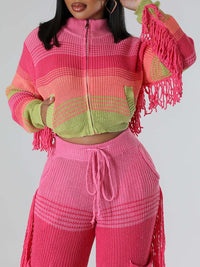 Zip-Front Colorblock Knit Jacket
