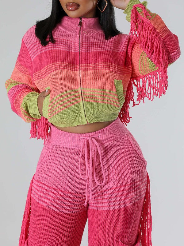 Zip-Front Colorblock Knit Jacket -- sold out