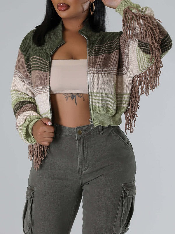 Zip-Front Colorblock Knit Jacket -- sold out