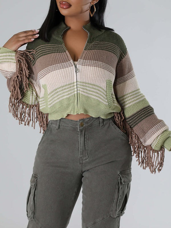 Zip-Front Colorblock Knit Jacket -- sold out