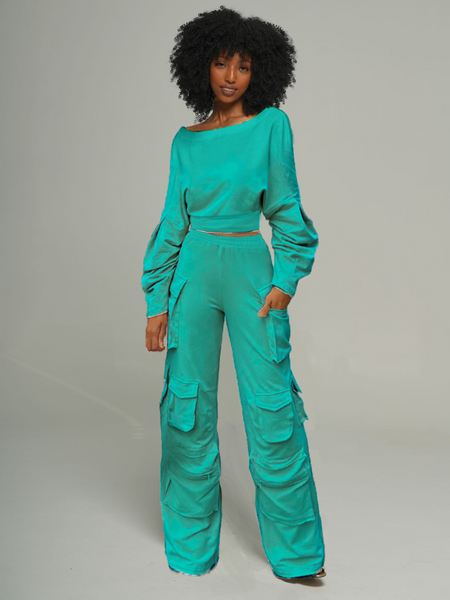 Twisted Top & Cargo Pants Set -- sold out