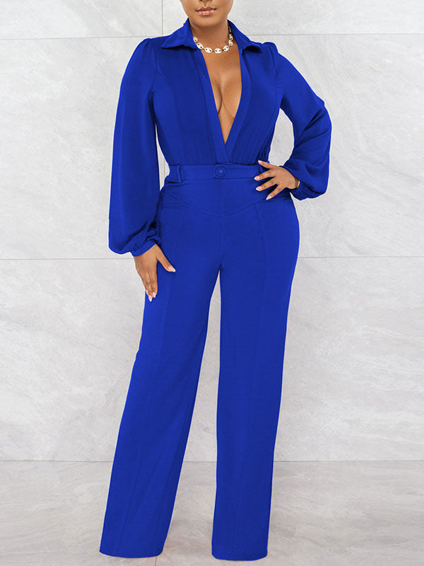 Solid Deep V Jumpsuit