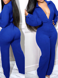 Solid Deep V Jumpsuit